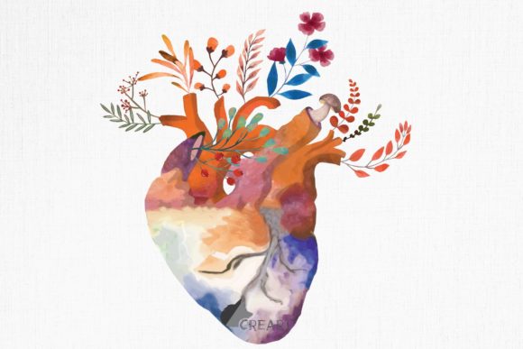 Autumn Anatomical Floral Human Heart Art: Graphics and Print Templates