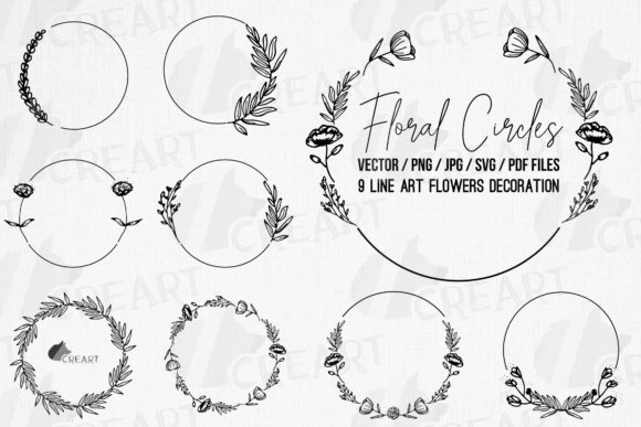 Black Floral Round Silhouette Monogram: Graphics & Print Templates