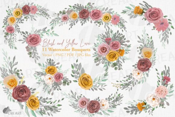 Blush Pink and Yellow Flower Bouquets Graphics