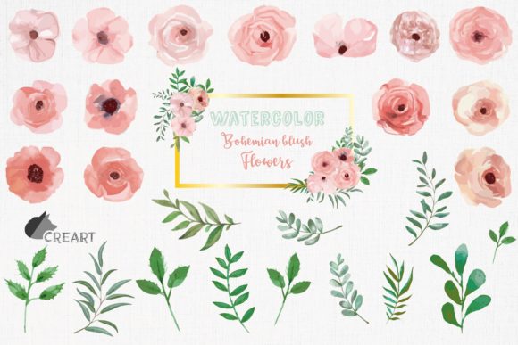 Blush Watercolor Floral Wedding Clip Art: Graphics for Print Templates