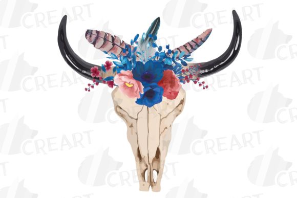 Bohemian Floral Bull Skull Decoration: Graphics & Print Templates Review