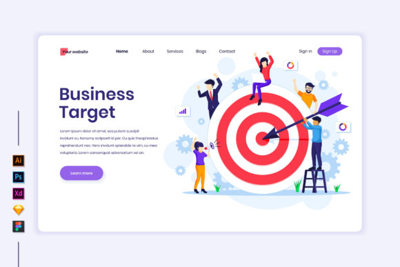 Business Target Flat Illustration: Graphics for Landing Page Templates