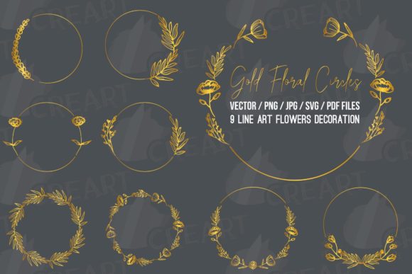 Golden Floral Silhouette Round Monogram: Graphics for Print Templates