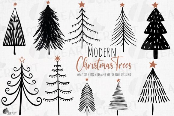Modern Christmas Trees Decor Clip Art Graphics