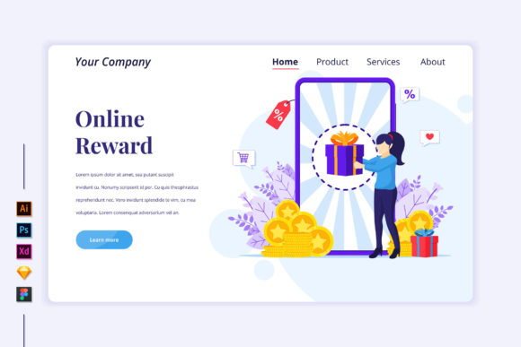 Online Reward Flat Illustration