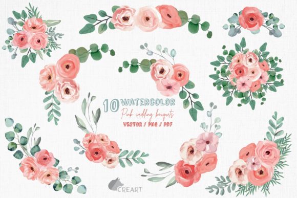 Pink Floral Wedding Invitation Bouquets