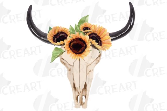 Sunflower Bull Skull Tribal Decoration Graphics