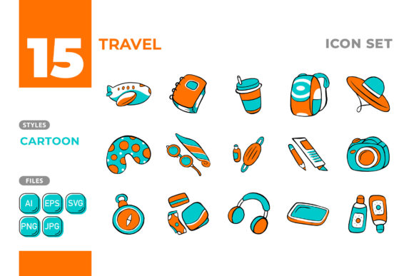 Travel Icon Set Cartoon Style 01