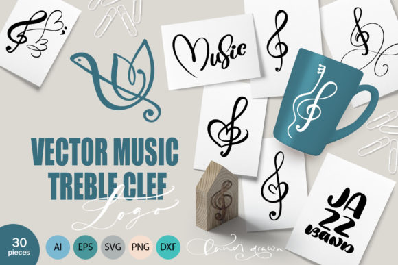 Vector Music Treble Clef Logo for Crafts and Graphics