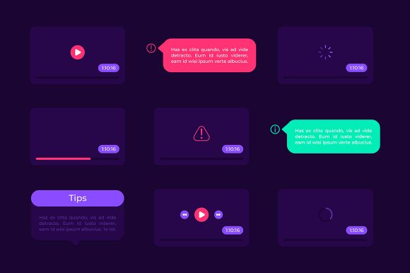Video Screen UI Elements Kit: Graphics for UX and UI Kits