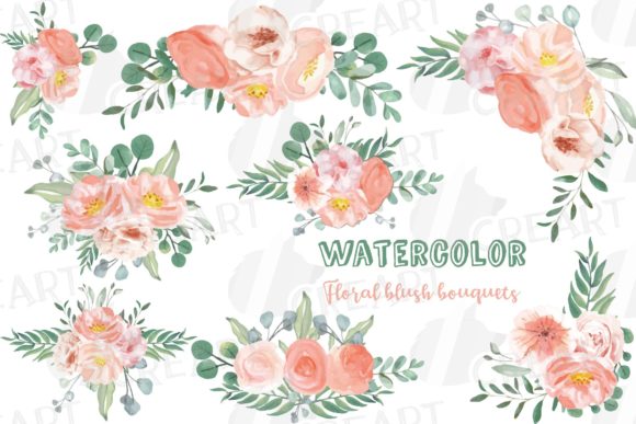 Watercolour Blush Wedding Bouquets Print: Graphics for Elegant Branding