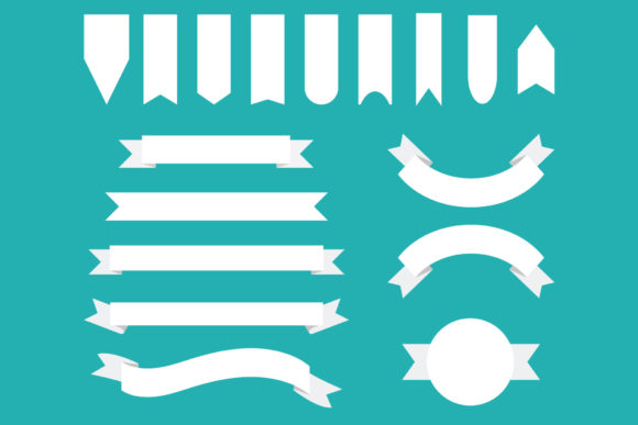 White Badge Banner Clip Art Set: Graphics for Decorative Elements